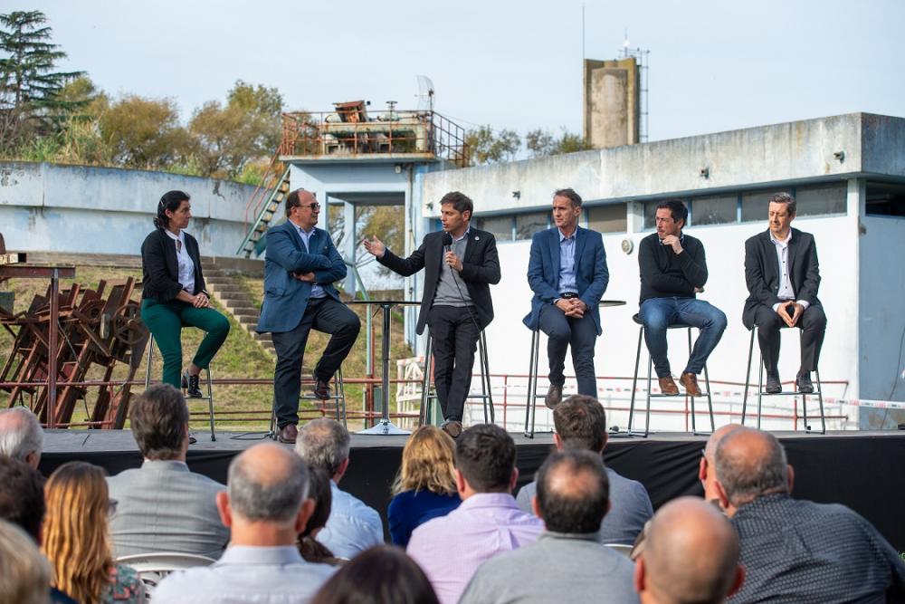 Kicillof y Katopodis encabezaron la puesta en marcha de las obras que ampliarán la planta de tratamiento cloacal